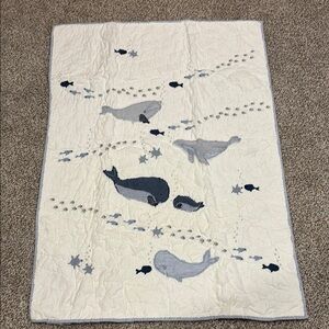 Pottery Barn Kids White and Blue Quilted Bedding Nautical Design